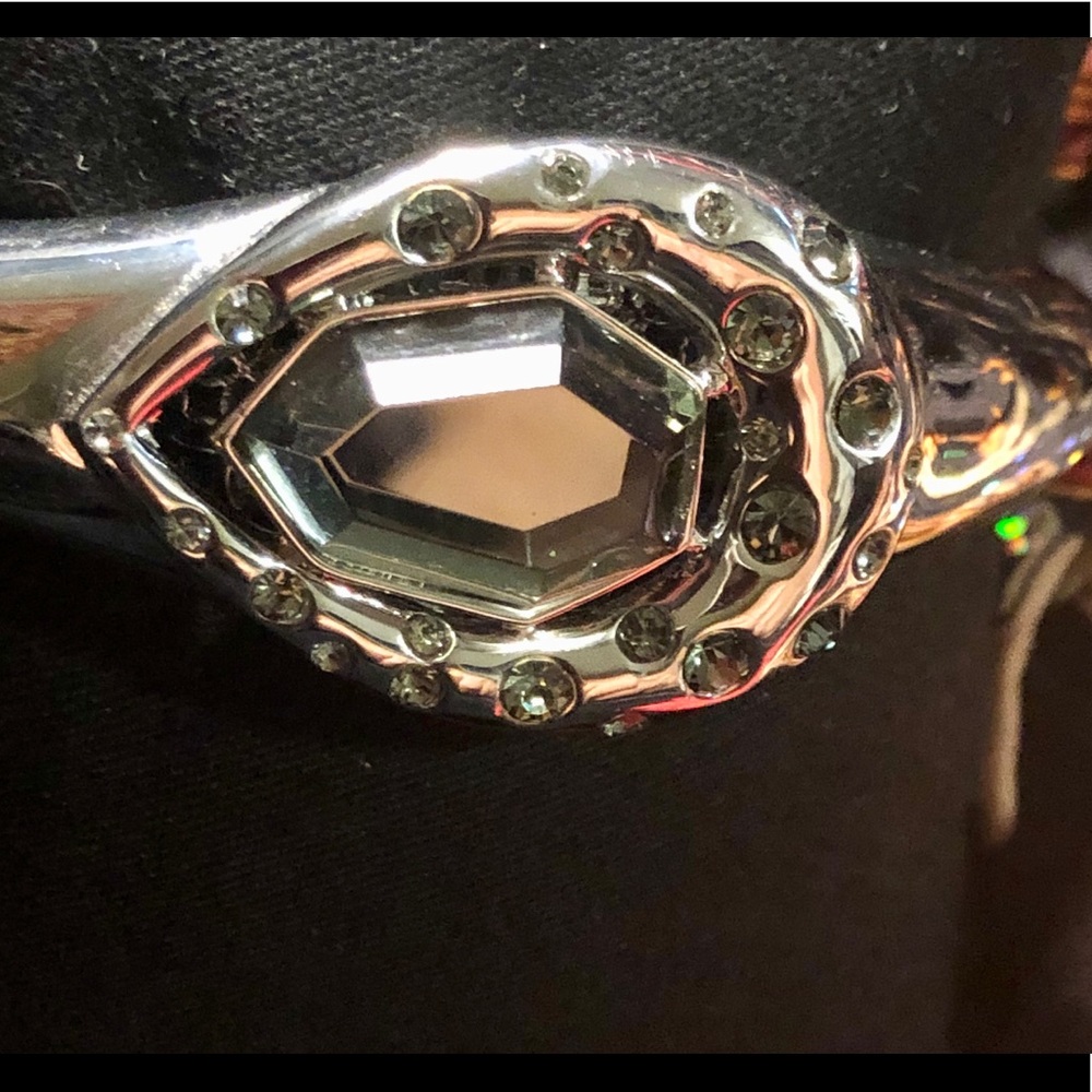 Silver Hinged Bangle With Large Crystal Center - image 1